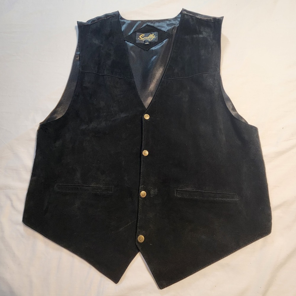 Scully Leather Vest Mens Suit Waistcoat 2XL XXL Black Suede Western Cowboy 100%